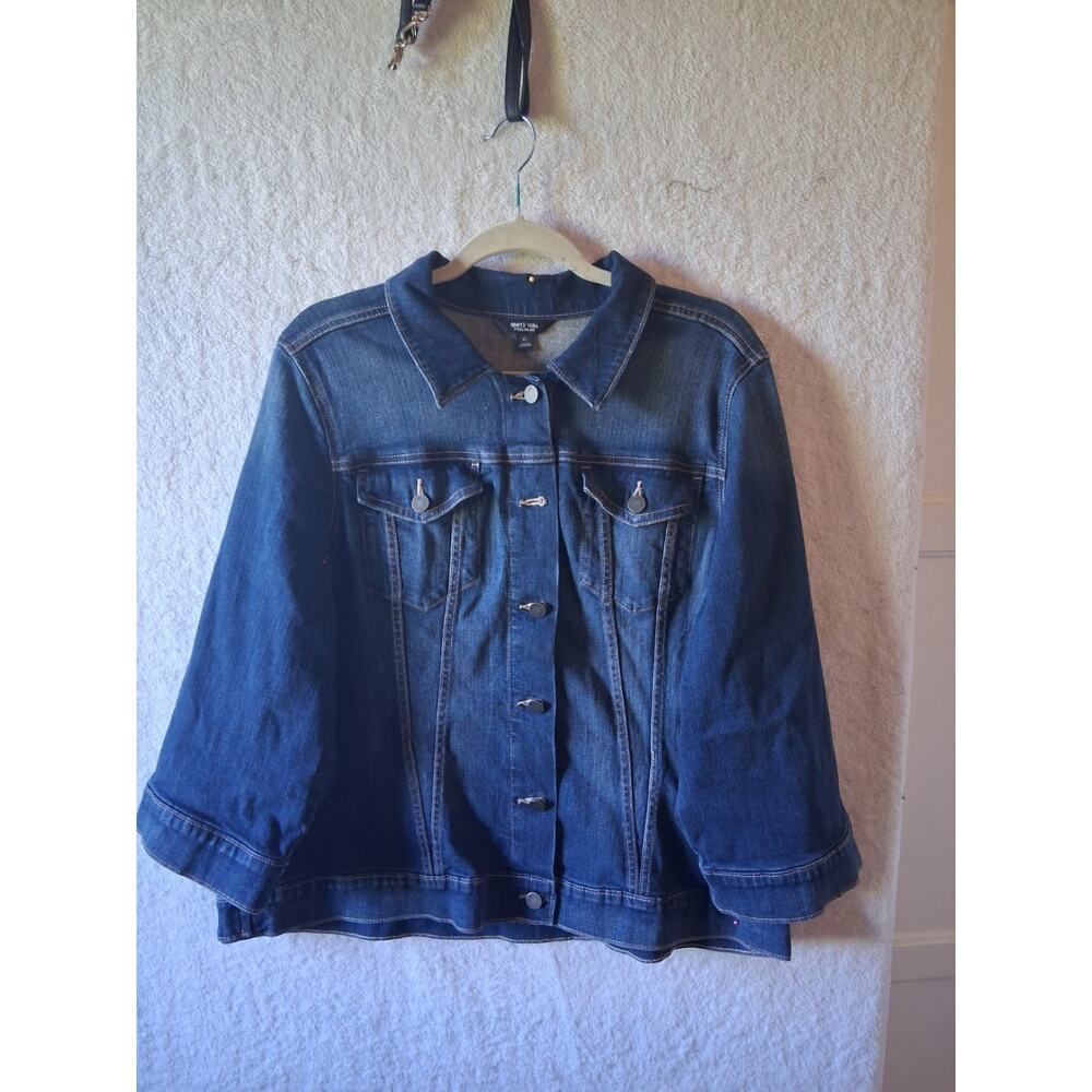 Vera Wang Simply Vera Denim Moto Jacket XL Flare Bell Sleeves Zip Details